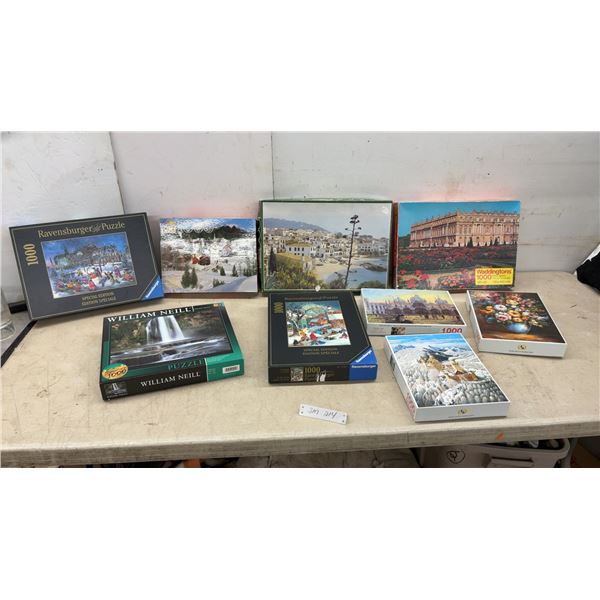 Assortment of 1000-Piece Jigsaw Puzzles Including Ravensburger, Waddingtons, William Neill and