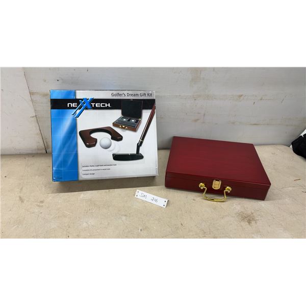 Nexxtech Golfer's Dream Gift Kit With Putter, 2 Golf Balls, and Wooden Hole in Wood Case