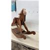 Image 2 : Handmade Wooden Rocking Horse with Yarn Mane and Slatted Base, 29 × 46 × 12”