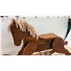 Image 7 : Handmade Wooden Rocking Horse with Yarn Mane and Slatted Base, 29 × 46 × 12”