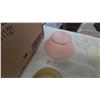 Image 2 : Assorted Glass Light Shades: Pink, Yellow, Clear Ribbed, and Amber Globes