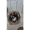 Image 3 : Vintage Button Collection: Multi-Drawer Organizer with Clear Bins and Large Glass Jar of Buttons