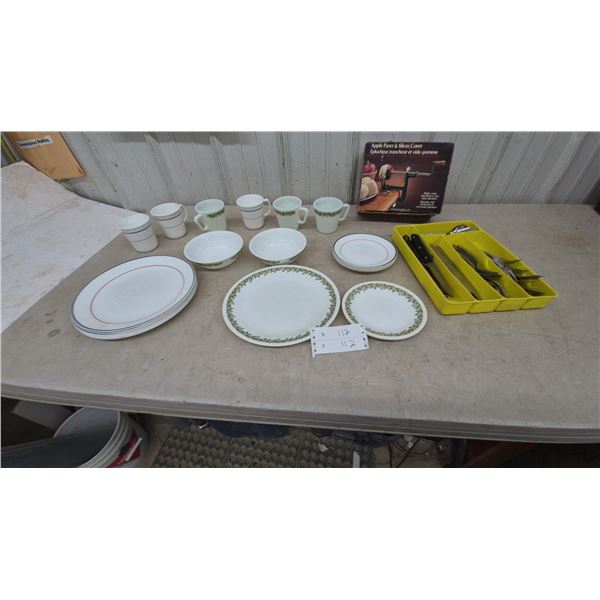 Corelle Dinnerware, Flatware and Apple Parer and Slicer Corer