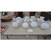 Image 1 : Assorted Lamp Shades and Globes: 4 Floral-Patterned Glass Lamp Shades, 4White Glass Globes