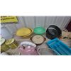 Image 4 : Kitchenware Lot: Pink Kettle, White Wire Basket, Blue Utensil Tray, Yellow Bowls