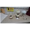 Image 1 : Three Oil Lamps: Clear Glass and Pink Base, Floral Painted White, and Silver Tone and White