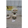 Image 4 : Three Oil Lamps: Clear Glass and Pink Base, Floral Painted White, and Silver Tone and White