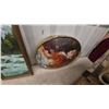 Image 4 : Stained Glass Lamp Shades, Mountain River Painting, Oval Portrait, and Wood Crate. Some damage