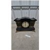 Image 1 : Antique Black Mantel Clock with Gilt Accents and Columns, Brass Feet