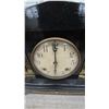 Image 2 : Antique Black Mantel Clock with Gilt Accents and Columns, Brass Feet