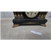Image 4 : Antique Black Mantel Clock with Gilt Accents and Columns, Brass Feet