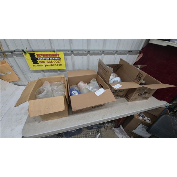 Assorted Vintage Light Fixtures, Shades, and Glassware, 4 Boxes