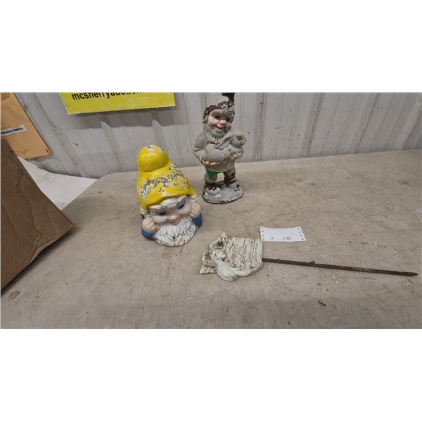 Cement Garden Gnomes and Angel Garden Stake