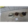 Image 5 : Three Stoneware Jugs: 1 with Wire and Wood Bail Handle, 2 Brown Glaze Tops, and 1 with Cork