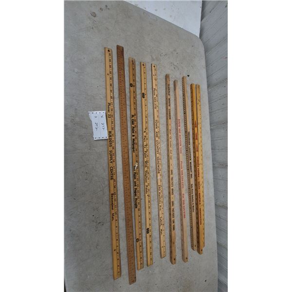 Lot of 10 Vintage Wooden Rulers: Symons Forms, Tecumseh Livestock Market, KVRN 880 Auction Time, Ha