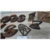 Image 2 : Collection of Antique Sad Irons, Trivets, and Equality Prune crate