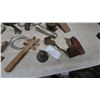 Image 2 : Assorted Vintage Farm and Household Items: Boot Jack, Traps, Horseshoes, Bells