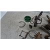 Image 3 : Assorted Vintage Farm and Household Items: Boot Jack, Traps, Horseshoes, Bells