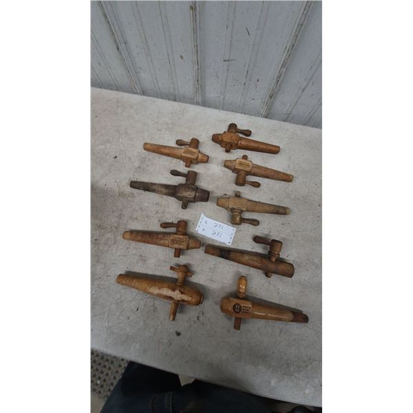 Collection of Wooden Barrel Taps, Some Marked "HERLUX" and "B.B.B. CO. INC. CHICAGO, ILL.
