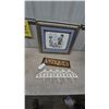 Image 1 : Framed Cross Stitch Art, "Antiques" Sign, and Decorative Wall Hook Rack