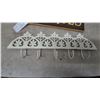 Image 2 : Framed Cross Stitch Art, "Antiques" Sign, and Decorative Wall Hook Rack