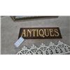 Image 3 : Framed Cross Stitch Art, "Antiques" Sign, and Decorative Wall Hook Rack