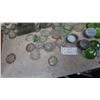 Image 4 : Assorted Glass Jar Lids, Glass Jars, and Metal Lids, colored glass and clear. Porcelain under