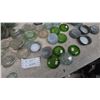 Image 5 : Assorted Glass Jar Lids, Glass Jars, and Metal Lids, colored glass and clear. Porcelain under