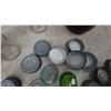 Image 6 : Assorted Glass Jar Lids, Glass Jars, and Metal Lids, colored glass and clear. Porcelain under