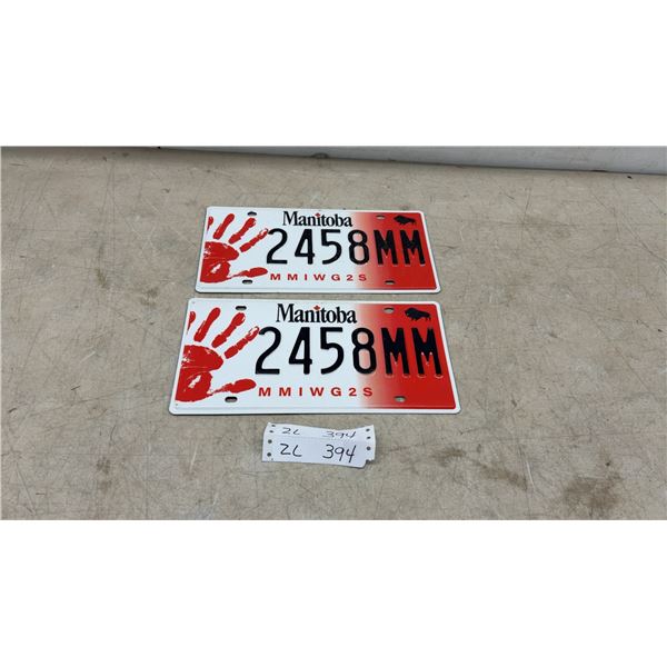 Pair of Manitoba Specialty License Plates, Number 2458MM Honoring Missing Indigenous Women and