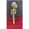 Image 2 : Handcrafted Folk Art Ceremonial Rattle Staff with Shrunken Head, Jingle Bells and Leaves, 13”