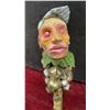 Image 5 : Handcrafted Folk Art Ceremonial Rattle Staff with Shrunken Head, Jingle Bells and Leaves, 13”