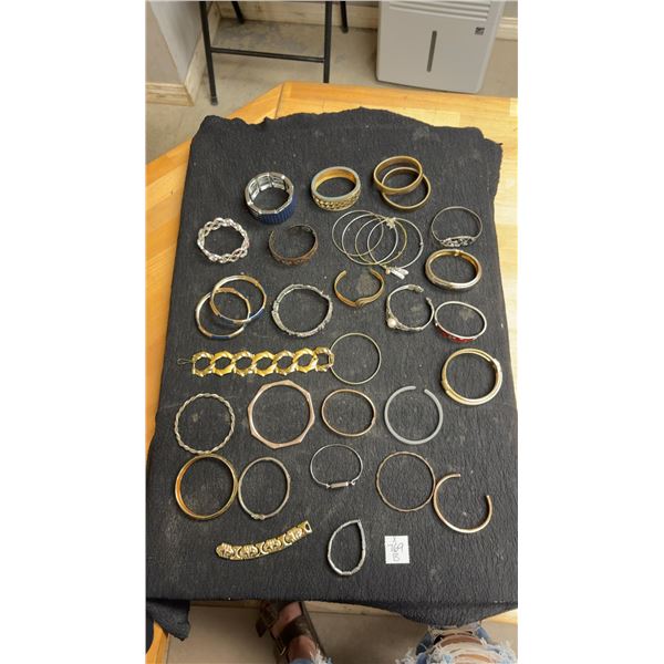 Assorted Costume Bracelets Including Bangles, Cuffs, Hinged, and Link Chain Styles
