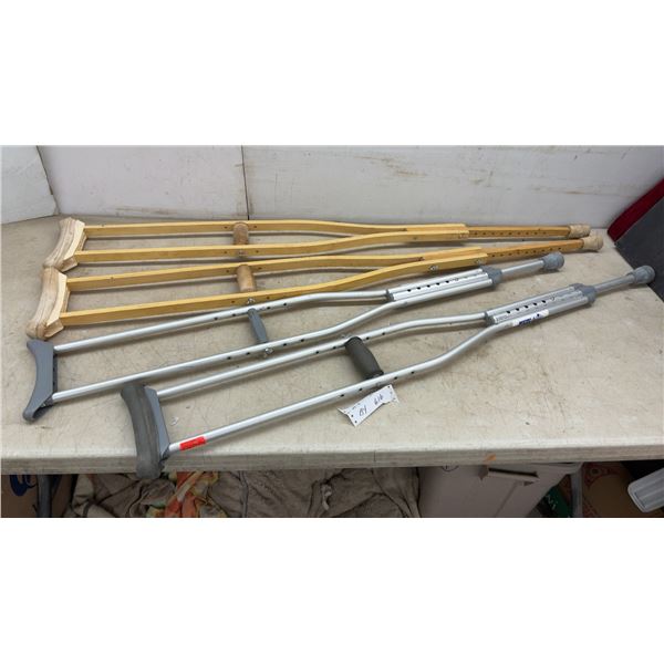 Two Pairs of Underarm Crutches, Wooden and Medline Adjustable Aluminum