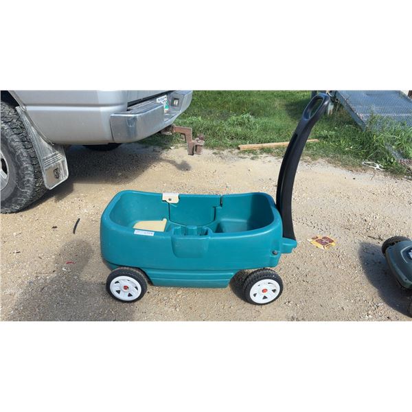 Step2 Teal Plastic Wagon with Black Handle, Beige Seat, and White Wheels