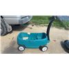 Image 1 : Step2 Teal Plastic Wagon with Black Handle, Beige Seat, and White Wheels