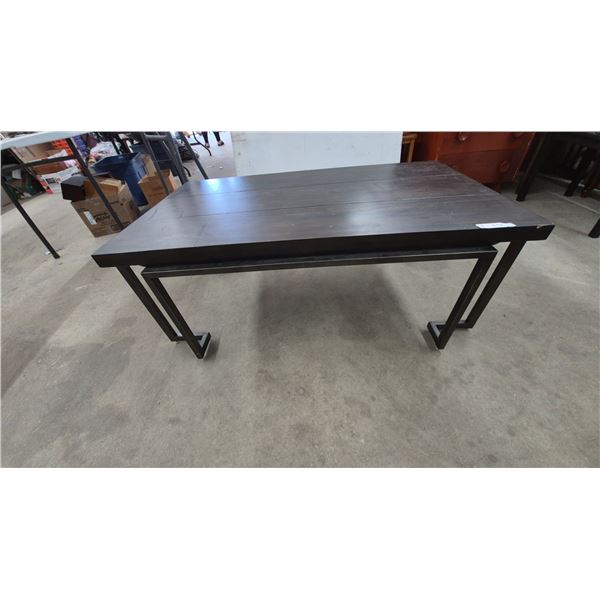 Dark Wood and Metal Coffee Table and Nesting Table, 20”×28”×48”