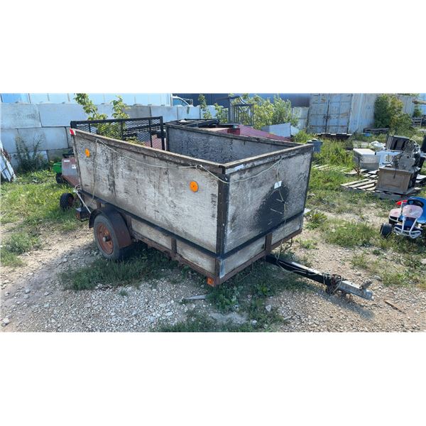 7 Ft Single Axle Utility Trailer with Wood Sides and Expanded Metal Ramp Gate