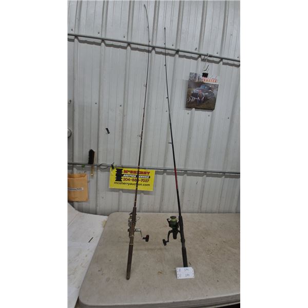 Two Fishing Rods: Hawk GR2000 and Zebco 33 Spinning Reels