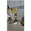 Image 2 : Three Antique Oil Lamps: Frosted Glass and Brass Lamp with Figural Base, and Two Metal Lamps
