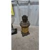 Image 6 : Three Antique Oil Lamps: Frosted Glass and Brass Lamp with Figural Base, and Two Metal Lamps
