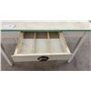 Image 2 : Vintage 1930s-1950s Enamel Top Kitchen Utility Table with Mint Green Trim and Divided Drawer