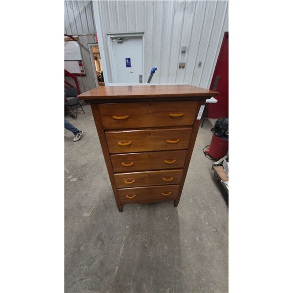 Vintage Wood 5-Drawer Chest of Drawers with Orange Pulls 49” x30”×18”