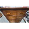 Image 4 : Vintage Wood 5-Drawer Chest of Drawers with Orange Pulls 49” x30”×18”