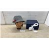 Image 1 : Grey Wool Felt Tyrolean Alpine Hat with Red Feather Embellishment and Navy Gift Box