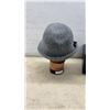 Image 2 : Grey Wool Felt Tyrolean Alpine Hat with Red Feather Embellishment and Navy Gift Box
