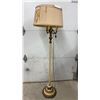 Image 1 : Antique Ornate Floor Lamp with Fluted Column, Brass and Marble Tiered Base, Pleated Fabric Shade