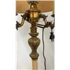 Image 5 : Antique Ornate Floor Lamp with Fluted Column, Brass and Marble Tiered Base, Pleated Fabric Shade