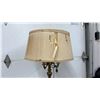 Image 7 : Antique Ornate Floor Lamp with Fluted Column, Brass and Marble Tiered Base, Pleated Fabric Shade