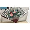Image 3 : Large Hand-Painted Asian Folding Wall Fan with Peonies and Butterflies, Approximately 36 × 65” and